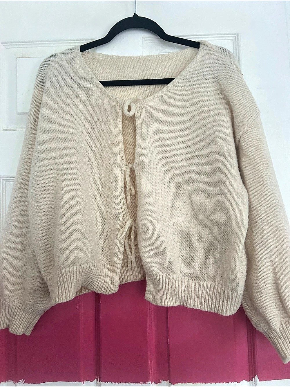 Cream Front Tie Oversized Cardigan